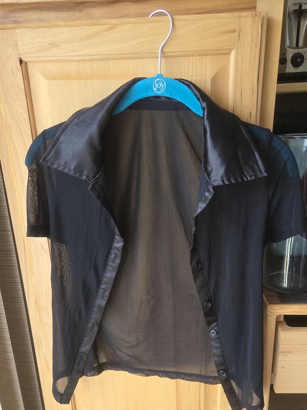 Black Sheer Short-Sleeve Button Front Blouse